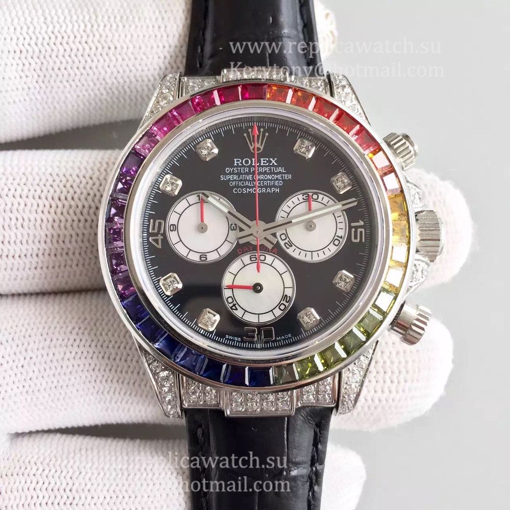NEW Replica R01ex Daytona  116599 Rainbow Noob Factory SS & D1am0nds Black Dial 7750
